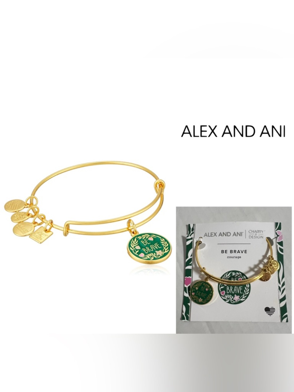 ALEX AND ANI - NWT - BE BRAVE GOLD TONE ADJUSTABLE CHARM BRACELET / BANGLE